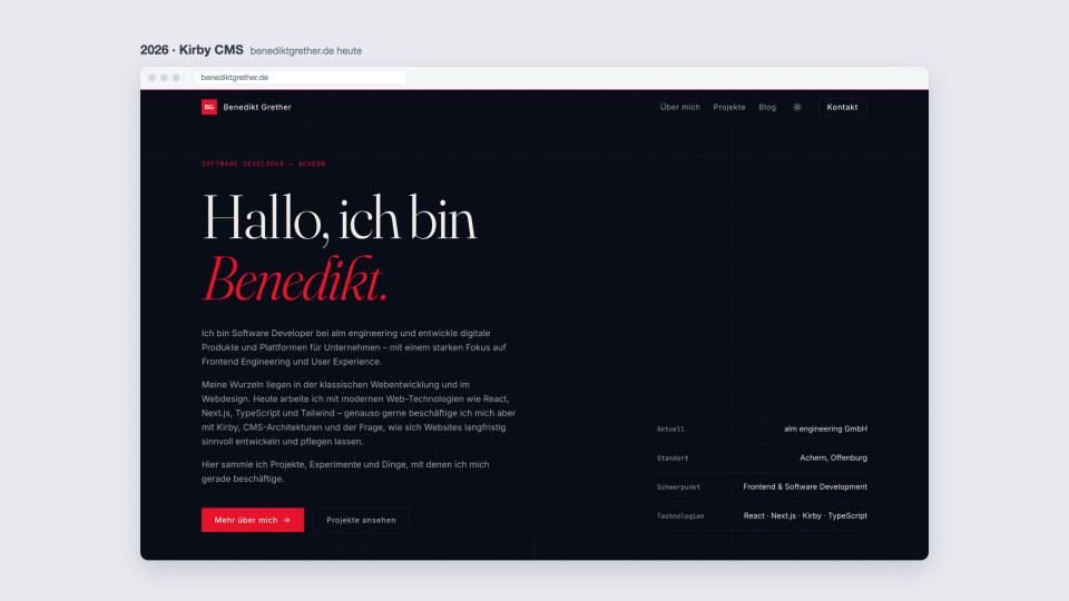 Die aktuelle Startseite von benediktgrether.de mit Kirby CMS